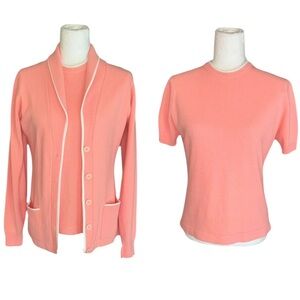 Vintage Robert Talbott 1950 Peach Knit Cardigan & Sweater Matching TwinSet - M